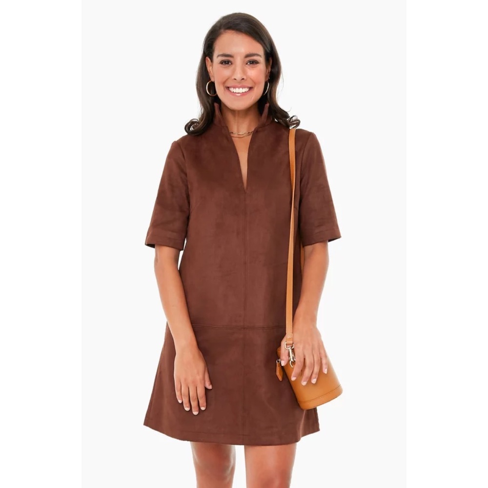 Tuckernuck Clifton Dress Brown Suede Stand Collar